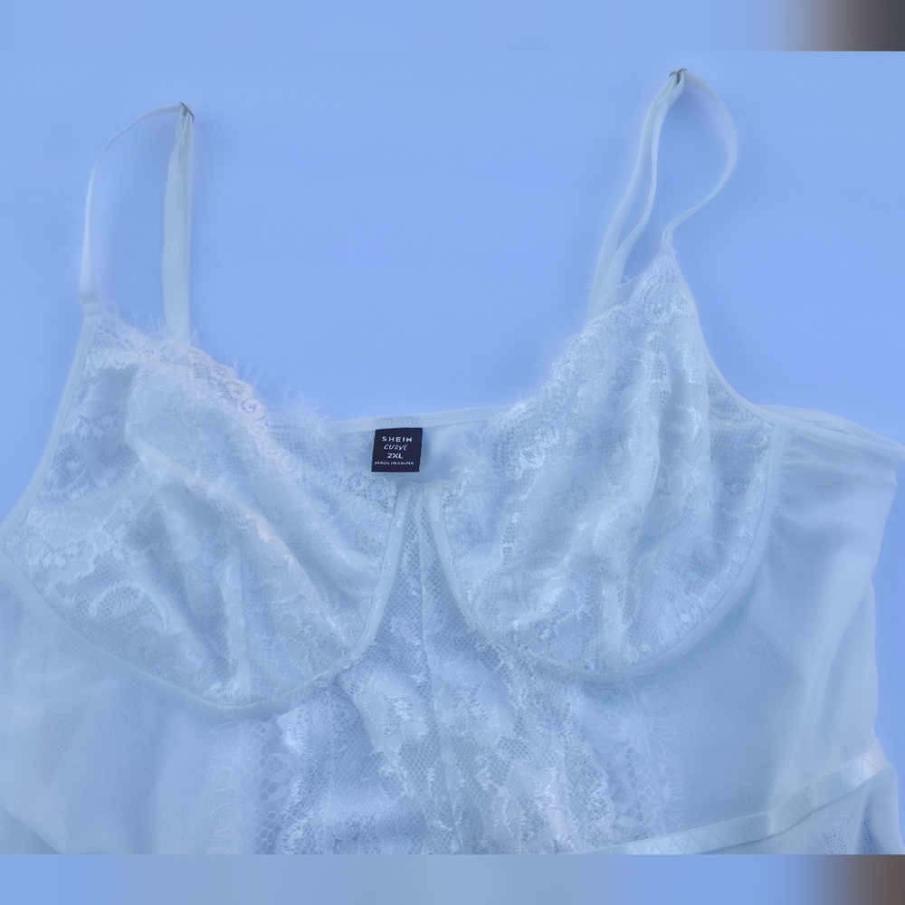 SHEIN White Privé Plus Contrast Lace Bustier Cami Bodysuit 2XL - Picture 7 of 9